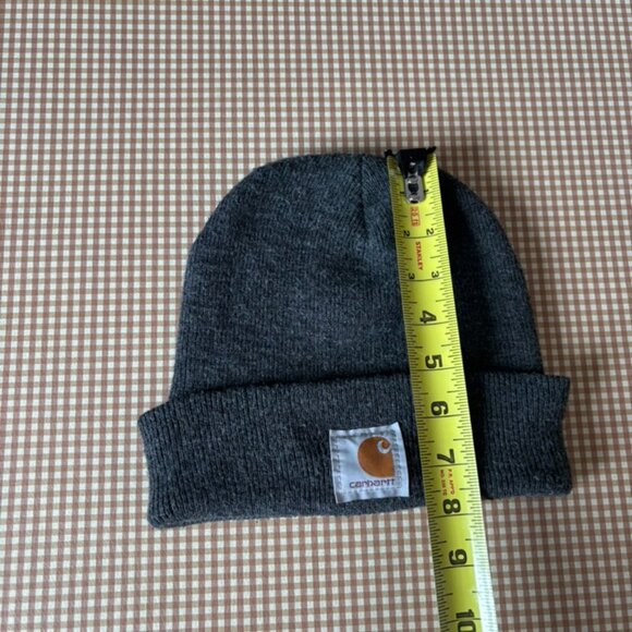Vintage Carhartt Beanie Hat USA MADE One Size Gray Knit Cuffed Logo Y2K Gorp - Picture 7 of 9